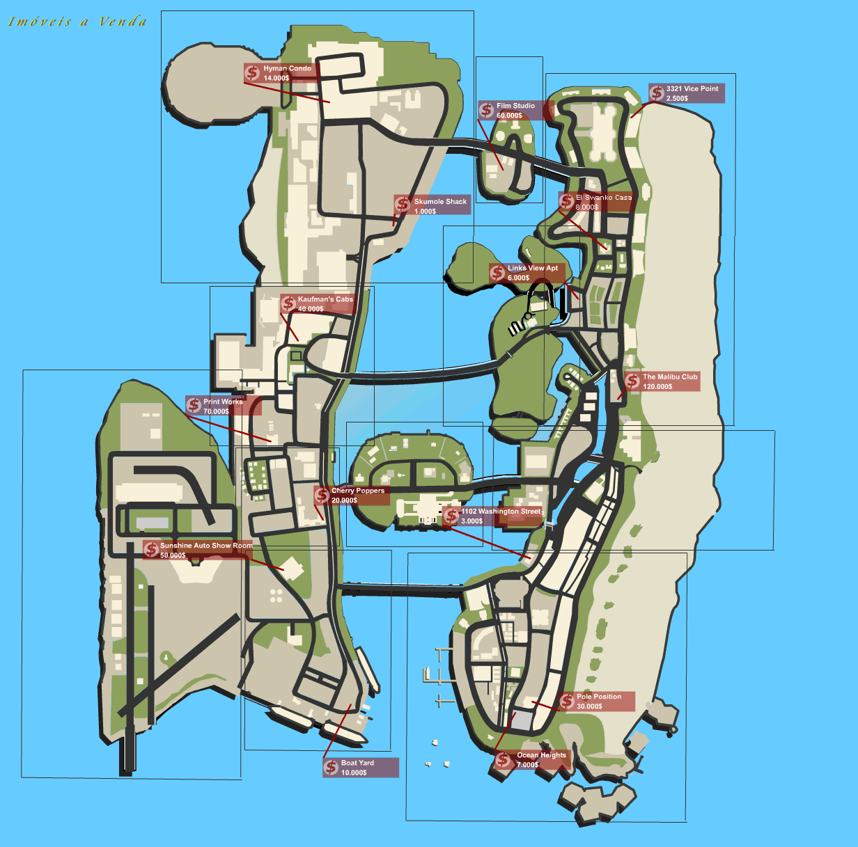 Mapa de casas a venda do GTA Vice City Site do GTA Mapa de casas a venda do GTA Vice City Site do GTA